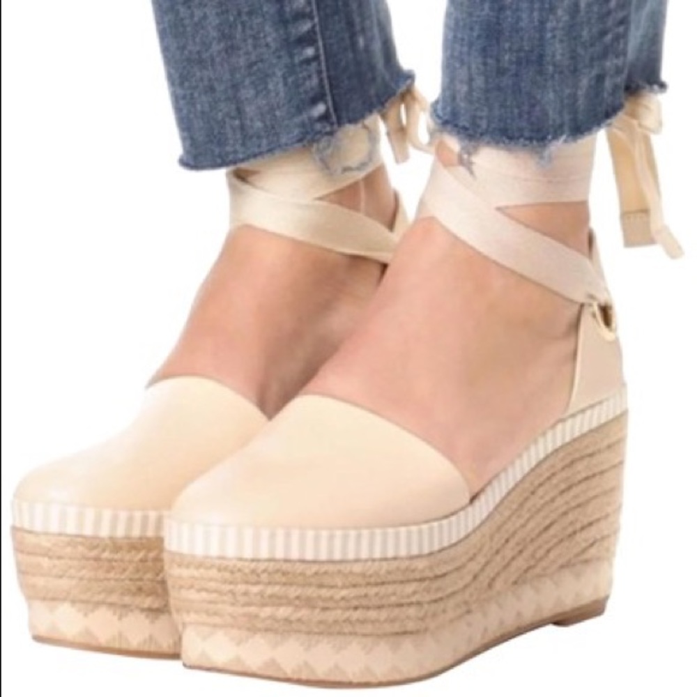 Tory Burch dulce de leche espadrille lace up wedge - Picture 1 of 10